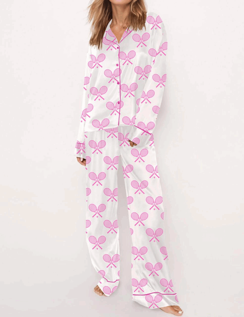 Champagne Tennis Silk Satin Pajama Set For Women