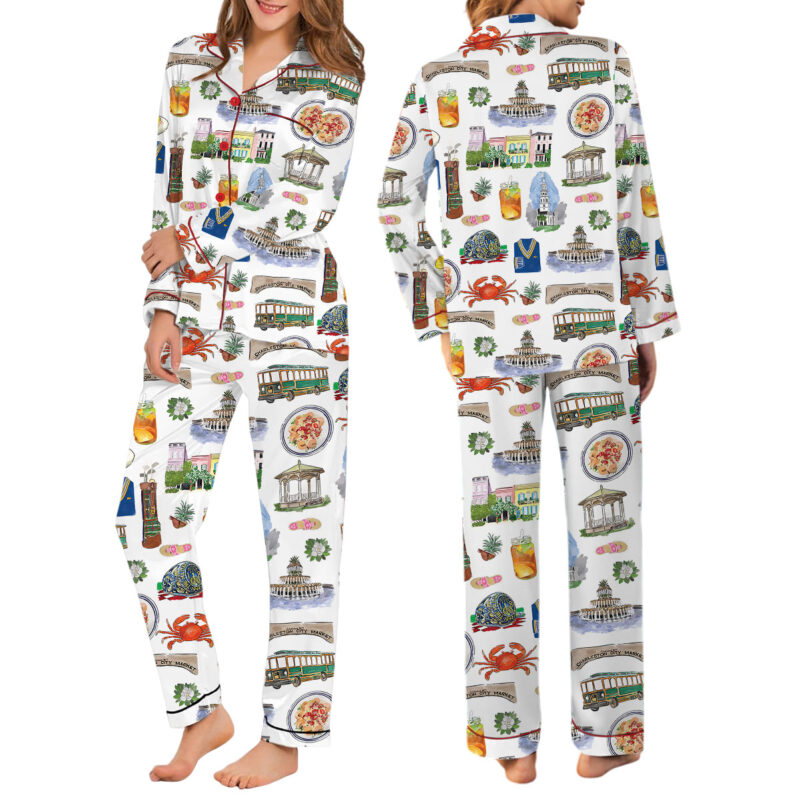 Charleston Travel Silky Satin Pajama Set For Women