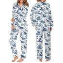 Chinoiserie Dachshund Silky Satin Pajama Set For Women