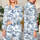 Chinoiserie Dachshund Silky Satin Pajama Set For Women