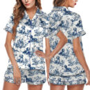 Chinoiserie Dachshund Silky Satin Pajama Set For Women