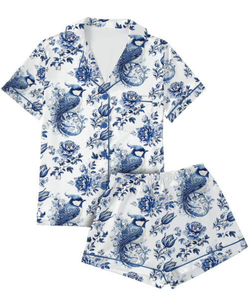 Chinoiserie Flower Clipart Watercolor Satin Pajamas Set