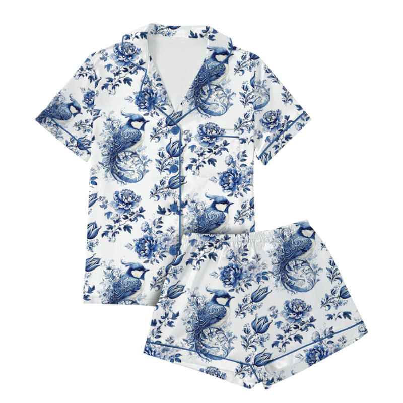 Chinoiserie Flower Clipart Watercolor Satin Pajamas Set
