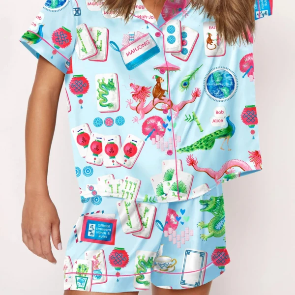 Chinoiserie Mahjong Satin Pajama Set For Women