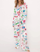 Chinoiserie Mahjong Satin Pajama Set For Women