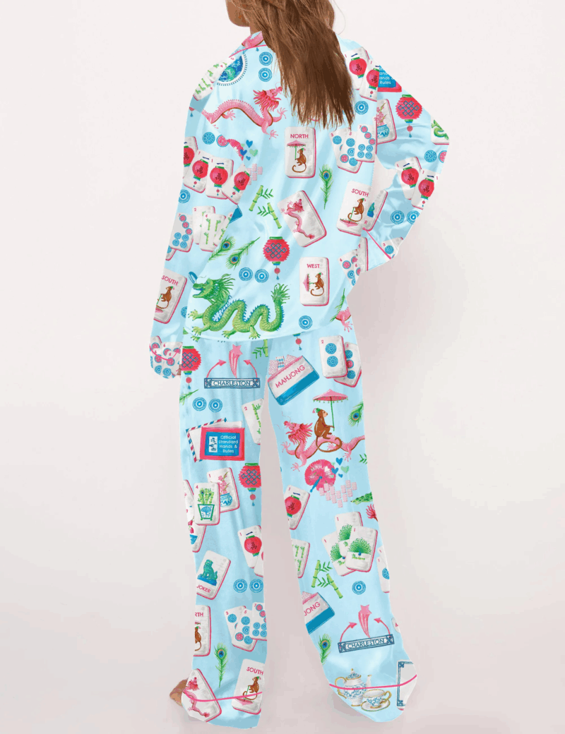 Chinoiserie Mahjong Satin Pajama Set For Women