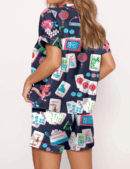 Chinoiserie Mahjong Satin Pajama Set For Women