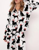 Christmas Black Labrador Silk Satin Pajama Set For Women