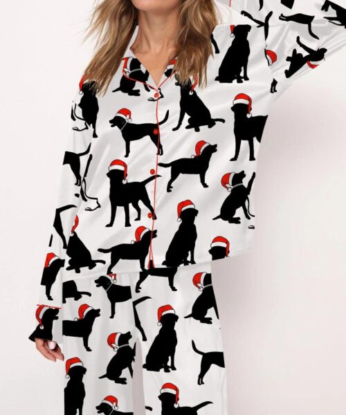 Christmas Black Labrador Silk Satin Pajama Set For Women