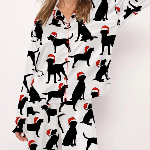 Christmas Black Labrador Silk Satin Pajama Set For Women