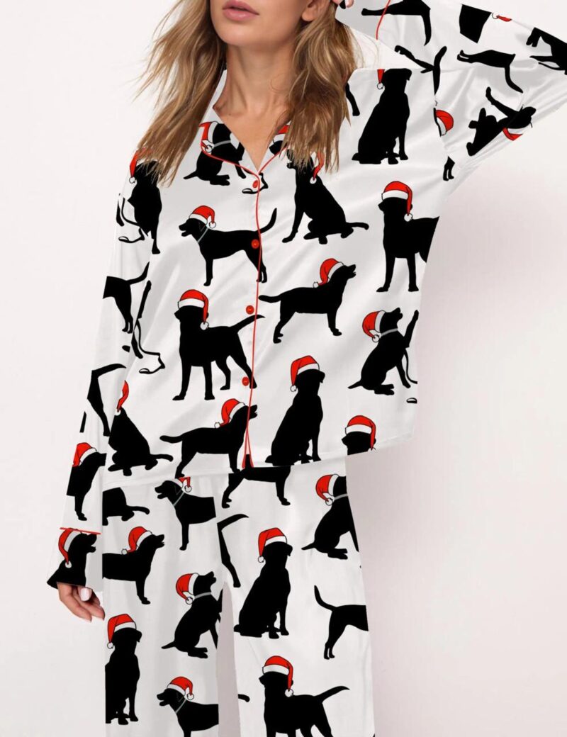 Christmas Black Labrador Silk Satin Pajama Set For Women