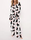 Christmas Black Labrador Silk Satin Pajama Set For Women