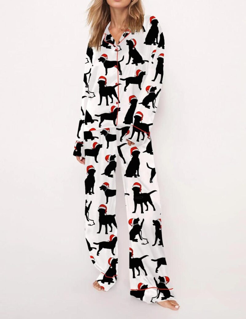 Christmas Black Labrador Silk Satin Pajama Set For Women