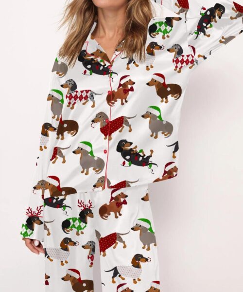 Christmas Dachshund Silk Satin Pajama Set For Women
