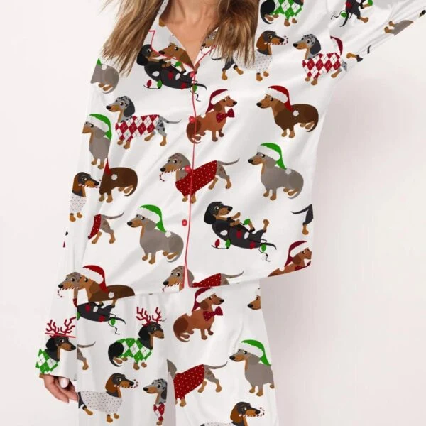 Christmas Dachshund Silk Satin Pajama Set For Women