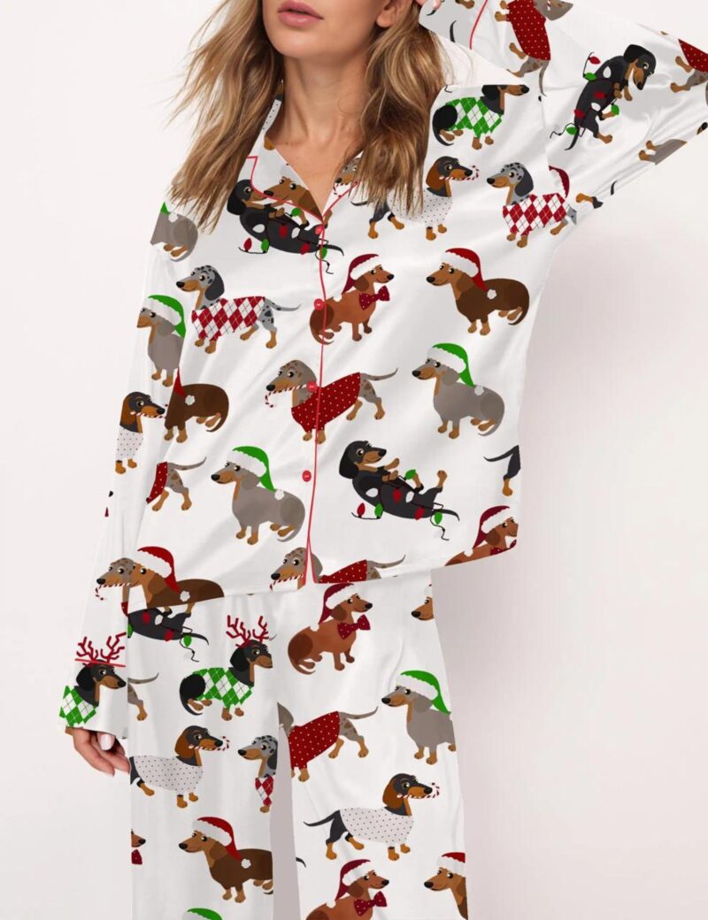 Christmas Dachshund Silk Satin Pajama Set For Women
