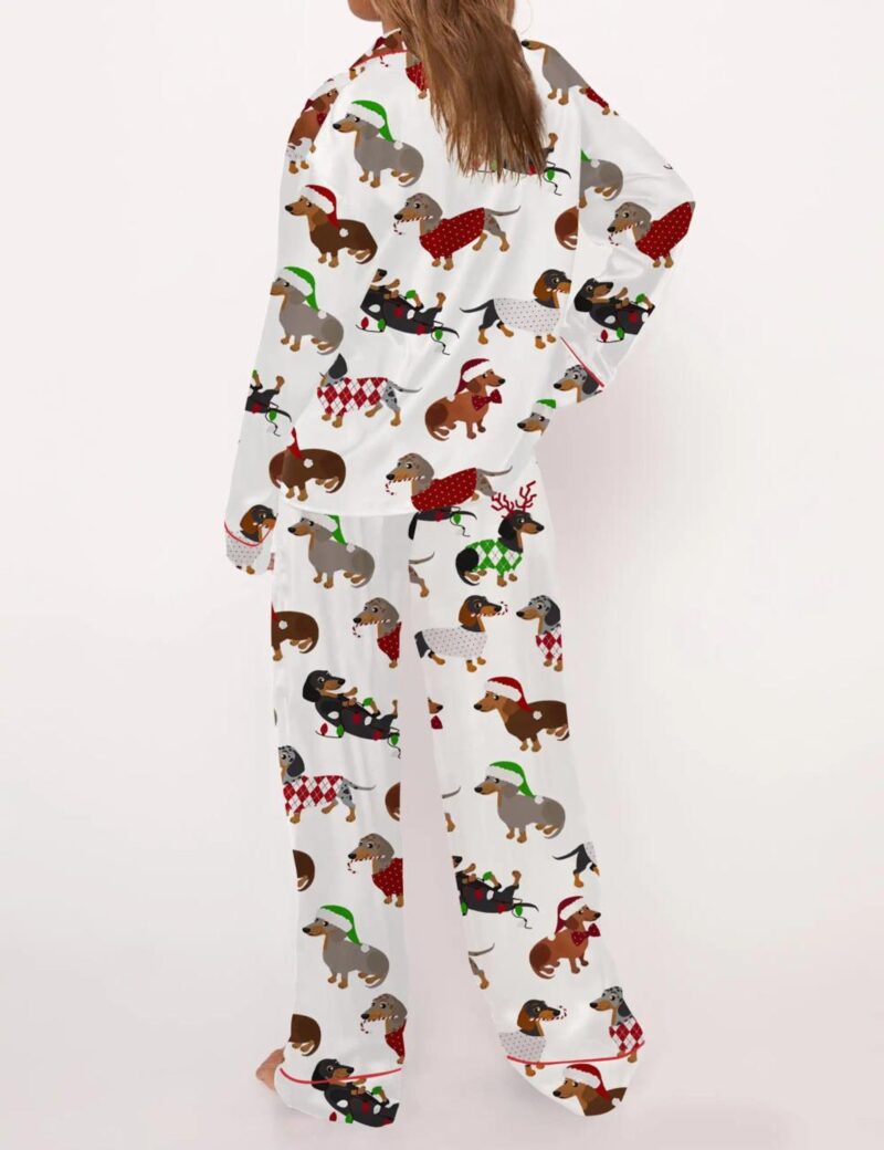 Christmas Dachshund Silk Satin Pajama Set For Women