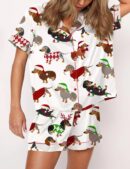 Christmas Dachshund Silk Satin Pajama Set For Women