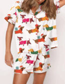 Christmas Festive Dachshund Silk Satin Pajama Set For Women
