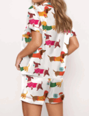 Christmas Festive Dachshund Silk Satin Pajama Set For Women