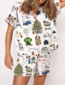 Christmas In Paris Silk Satin Pajama Set For Women