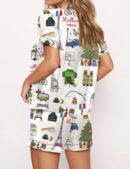 Christmas In Paris Silk Satin Pajama Set For Women