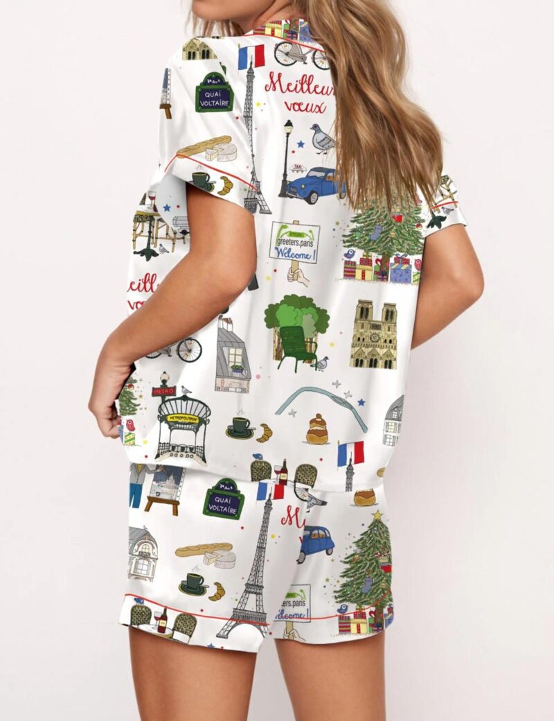 Christmas In Paris Silk Satin Pajama Set For Women