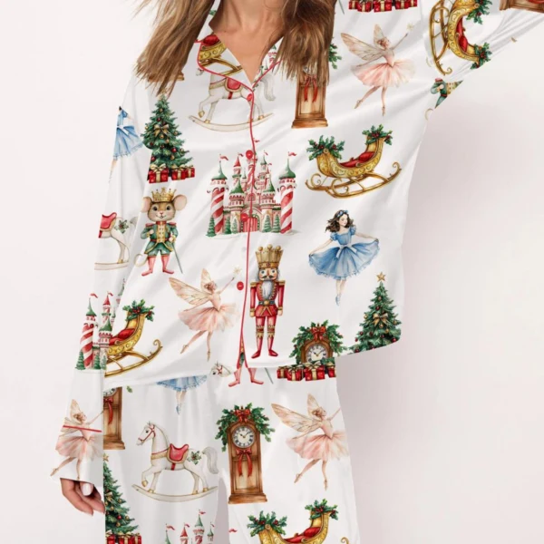 Christmas Nutcracker Ballet Silk Satin Pajama Set For Women
