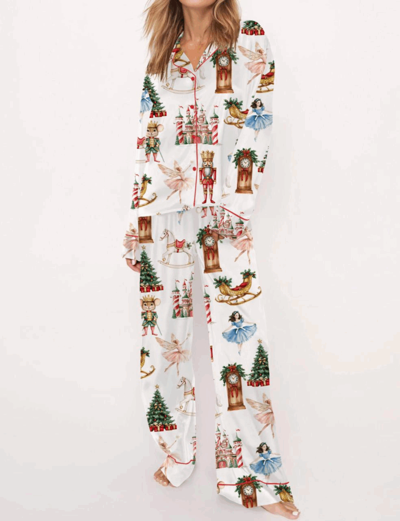 Christmas Nutcracker Ballet Silk Satin Pajama Set For Women