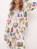 Christmas Paris Silk Satin Pajama Set For Women