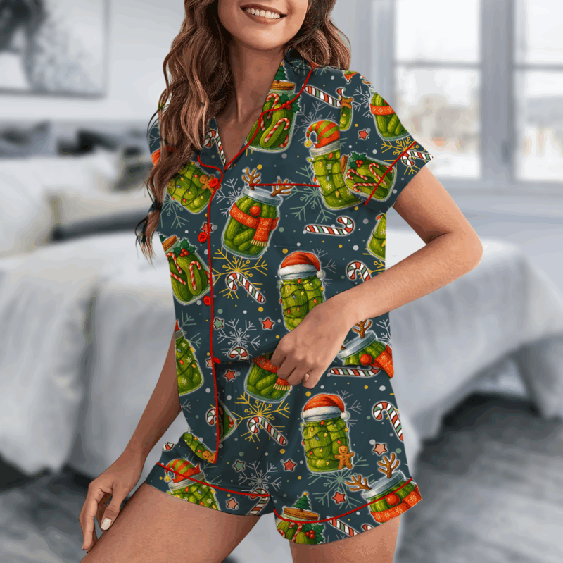 Christmas Pickle Satin Pajamas Set For Women