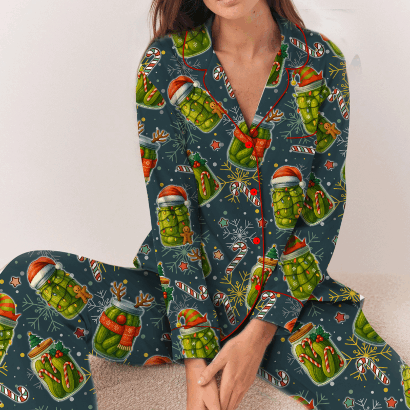 Christmas Pickle Satin Pajamas Set For Women