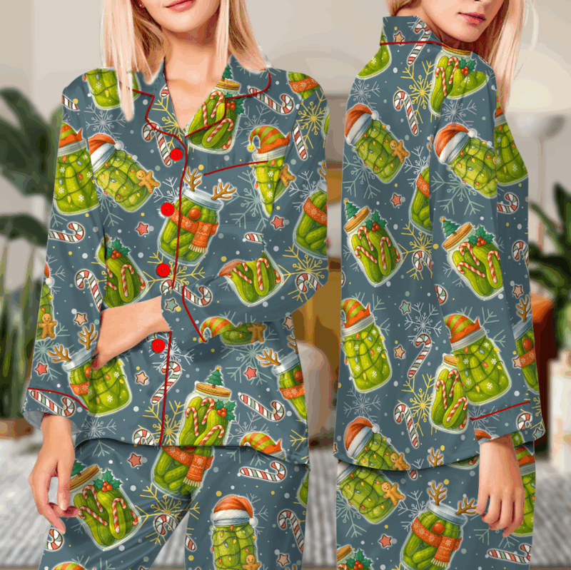 Christmas Pickle Satin Pajamas Set For Women