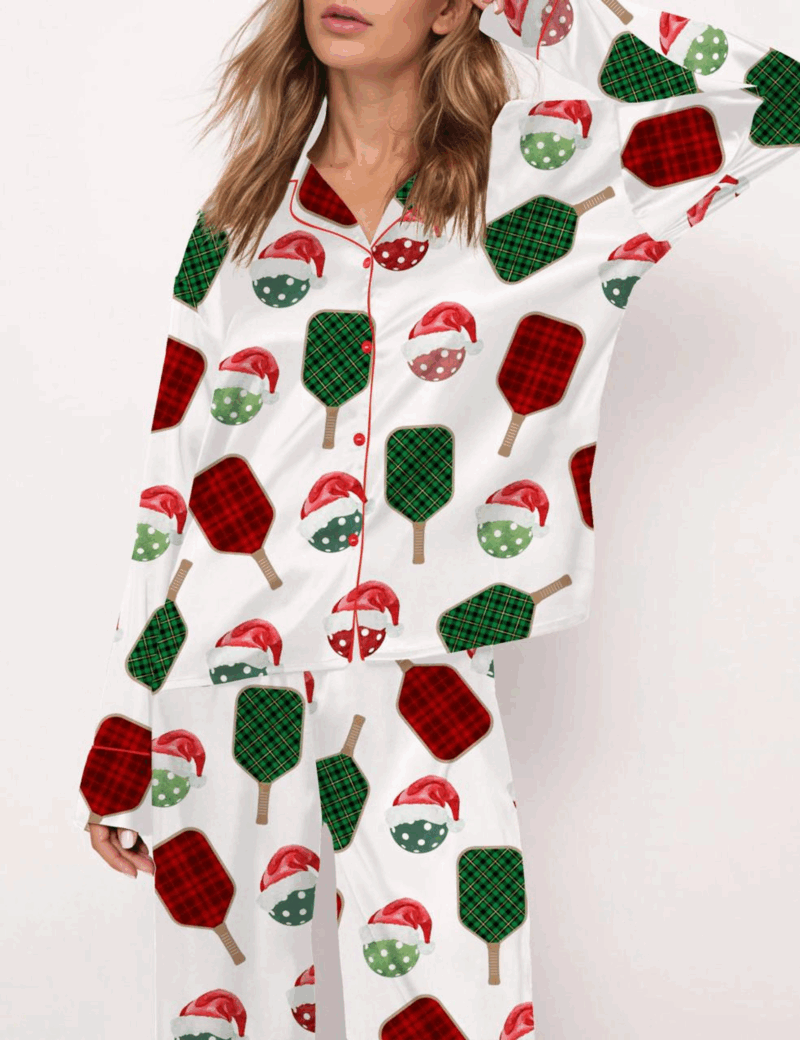 Christmas Pickleball Silk Satin Pajama Set For Women