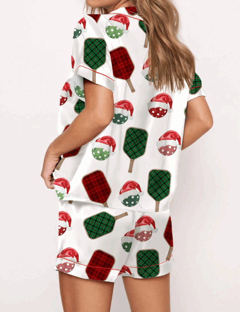 Christmas Pickleball Silk Satin Pajama Set For Women