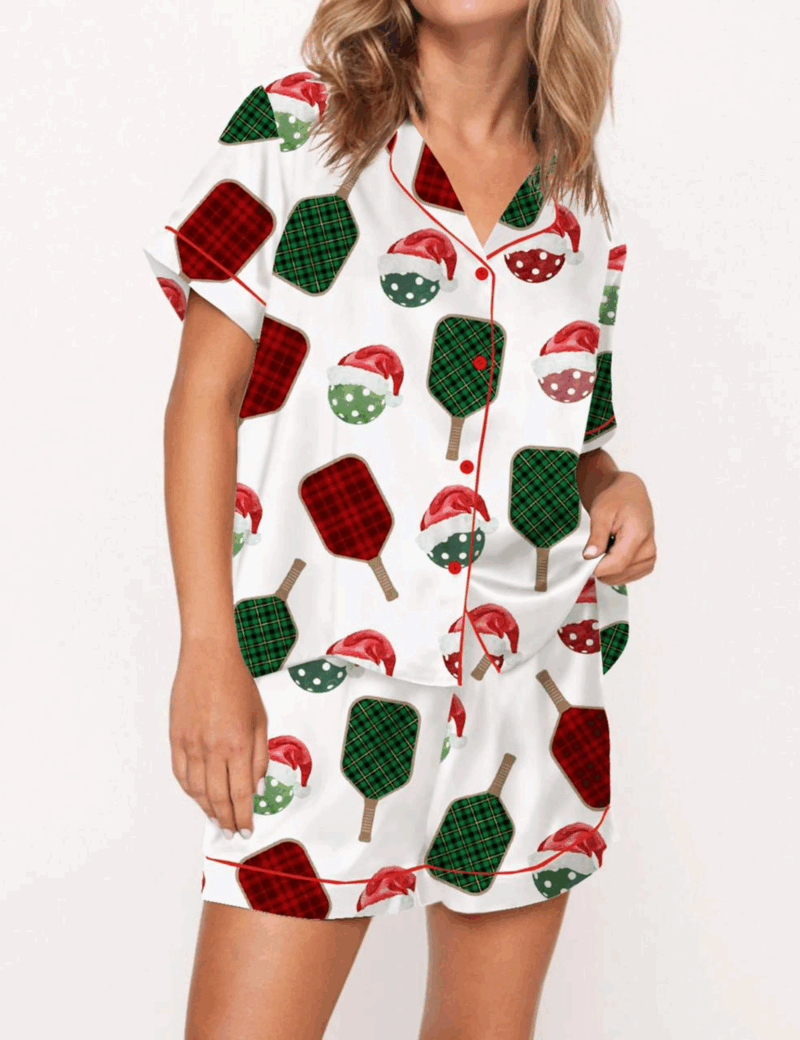 Christmas Pickleball Silk Satin Pajama Set For Women