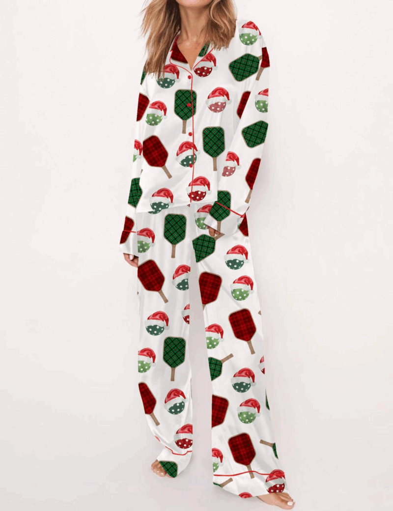 Christmas Pickleball Silk Satin Pajama Set For Women
