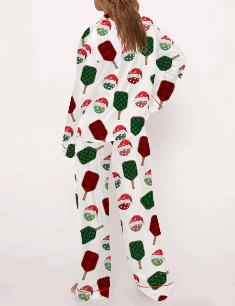 Christmas Pickleball Silk Satin Pajama Set For Women