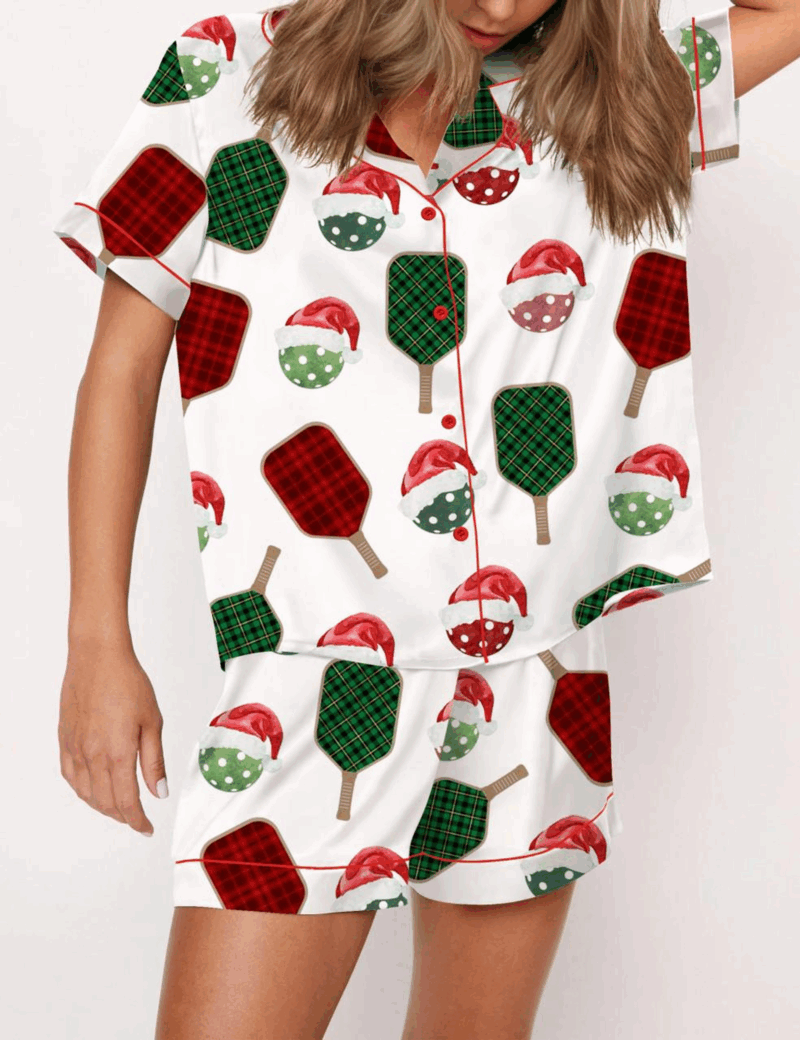 Christmas Pickleball Silk Satin Pajama Set For Women