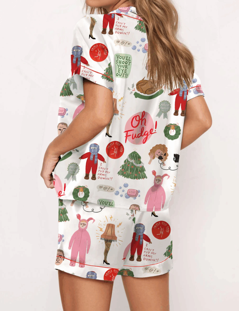 Christmas Story Silk Satin Pajama Set For Women