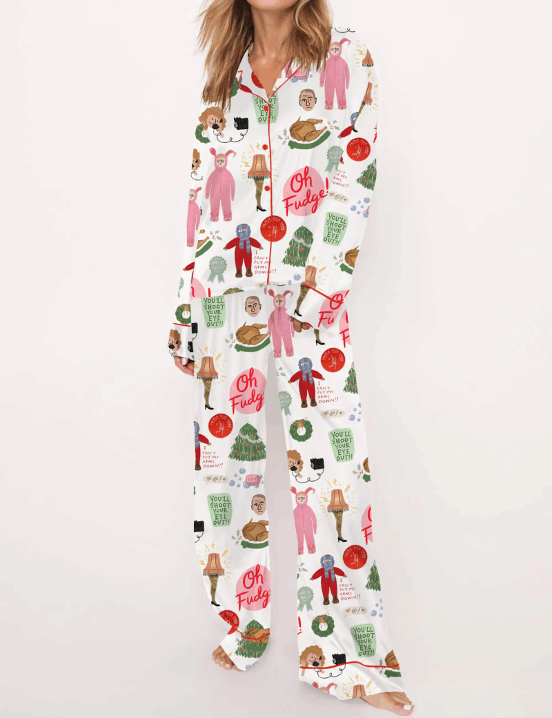 Christmas Story Silk Satin Pajama Set For Women