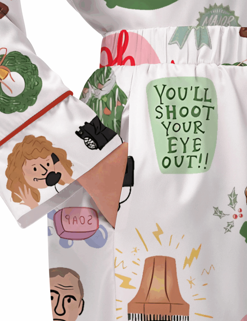 Christmas Story Silk Satin Pajama Set For Women