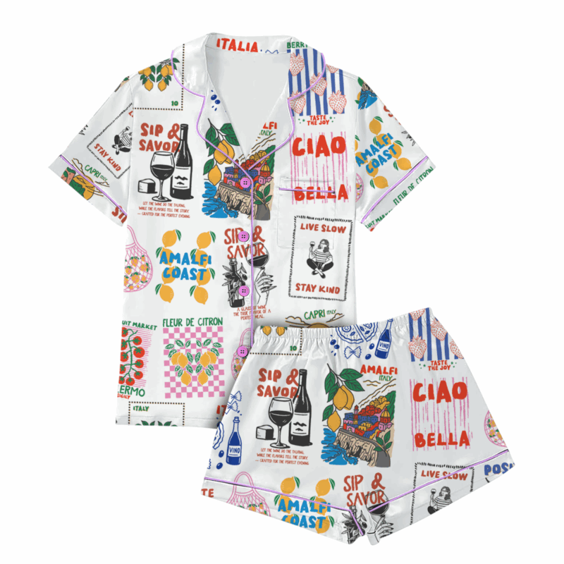 Ciao Italia Travel Satin Pajamas Set For Women