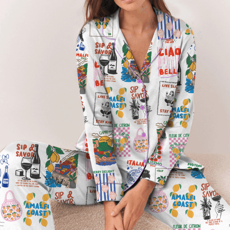 Ciao Italia Travel Satin Pajamas Set For Women