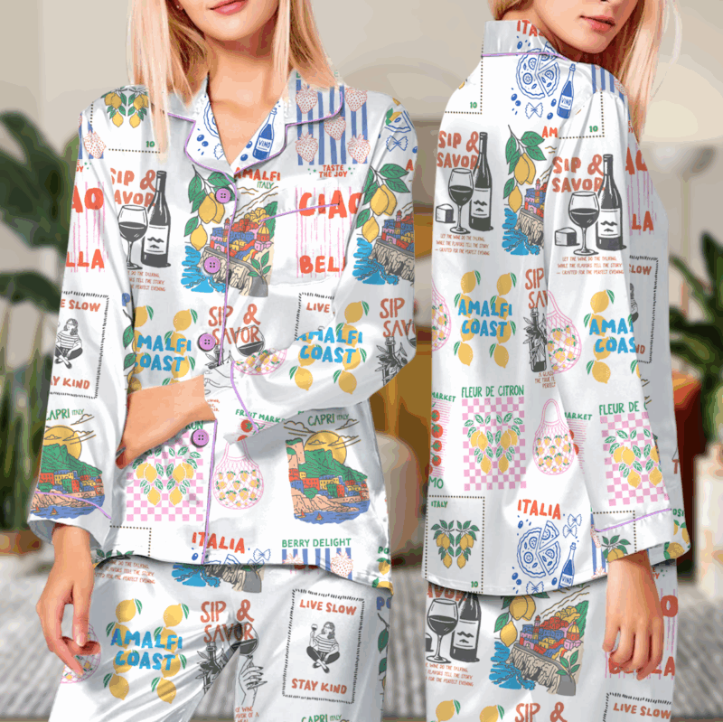 Ciao Italia Travel Satin Pajamas Set For Women