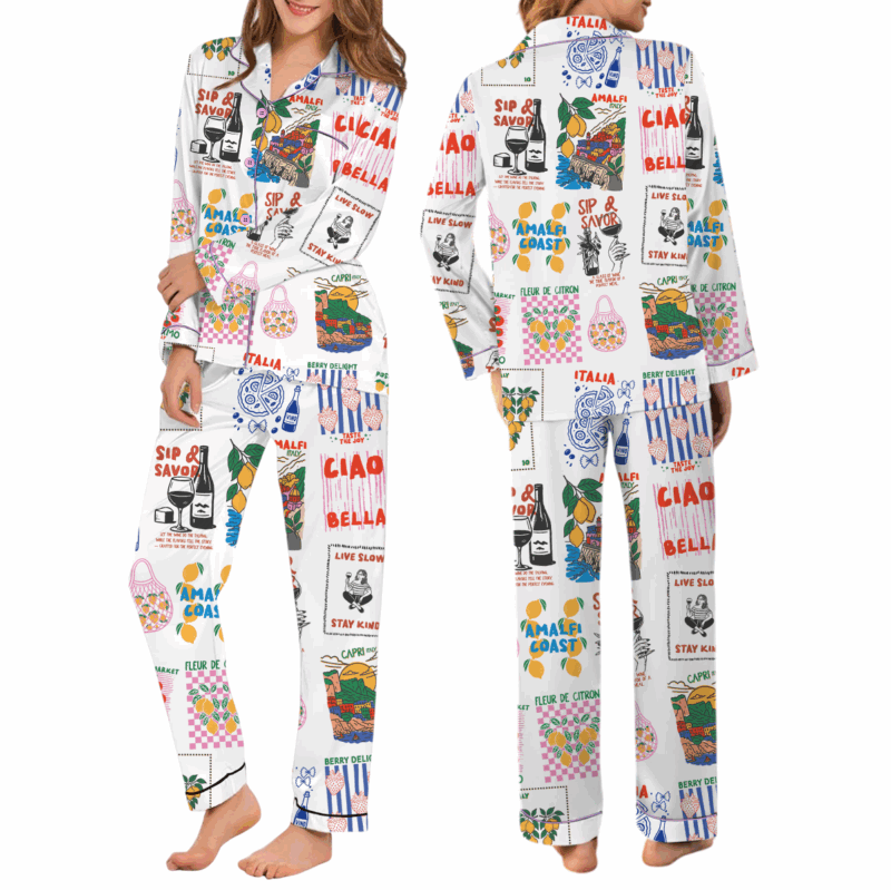 Ciao Italia Travel Satin Pajamas Set For Women