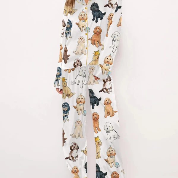 Cockapoo Dog Silky Satin Pajama Set For Women