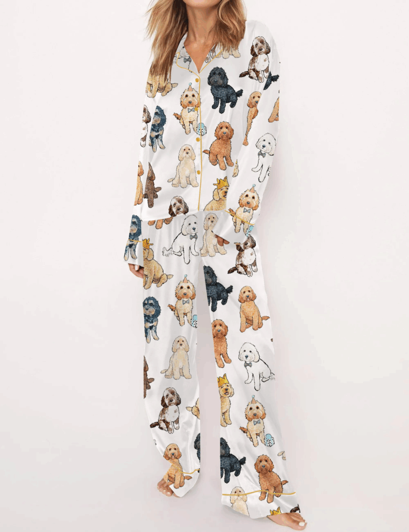Cockapoo Dog Silky Satin Pajama Set For Women