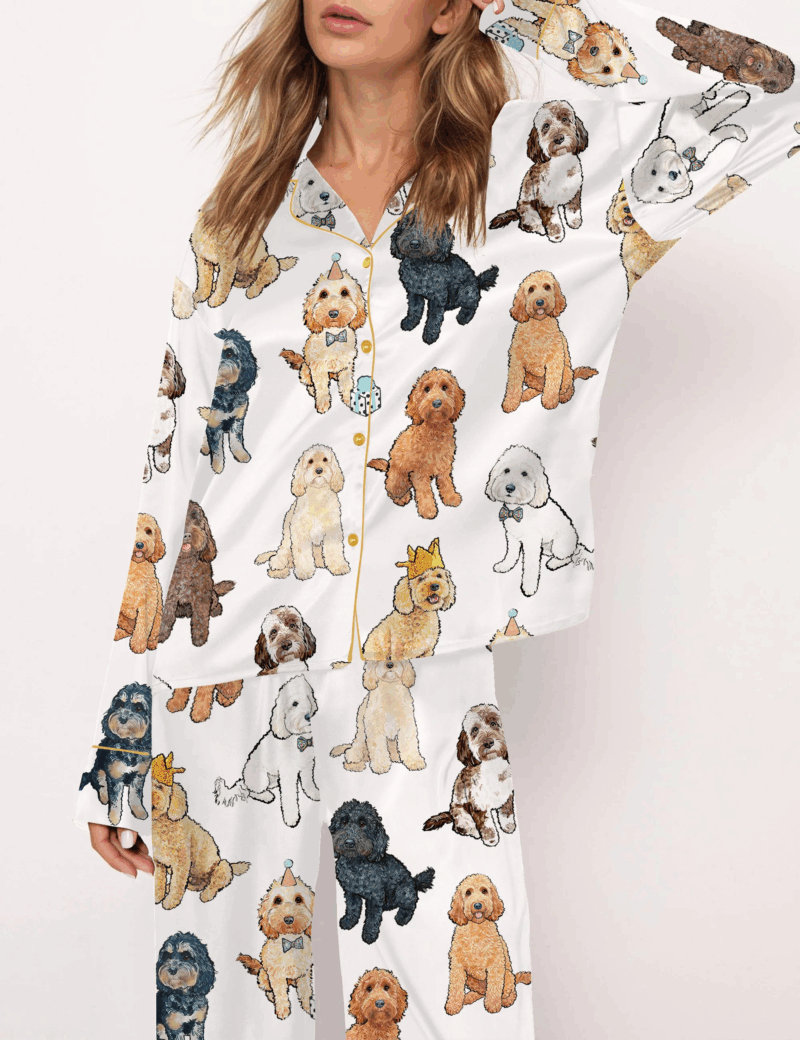 Cockapoo Dog Silky Satin Pajama Set For Women