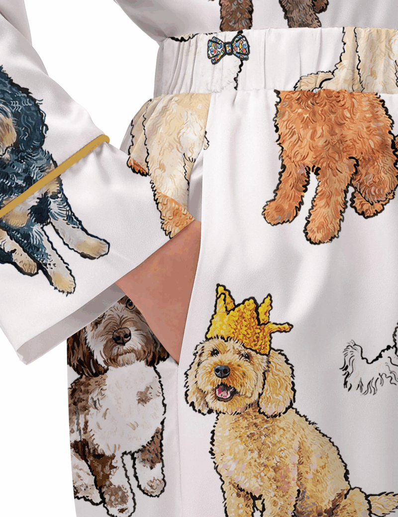 Cockapoo Dog Silky Satin Pajama Set For Women